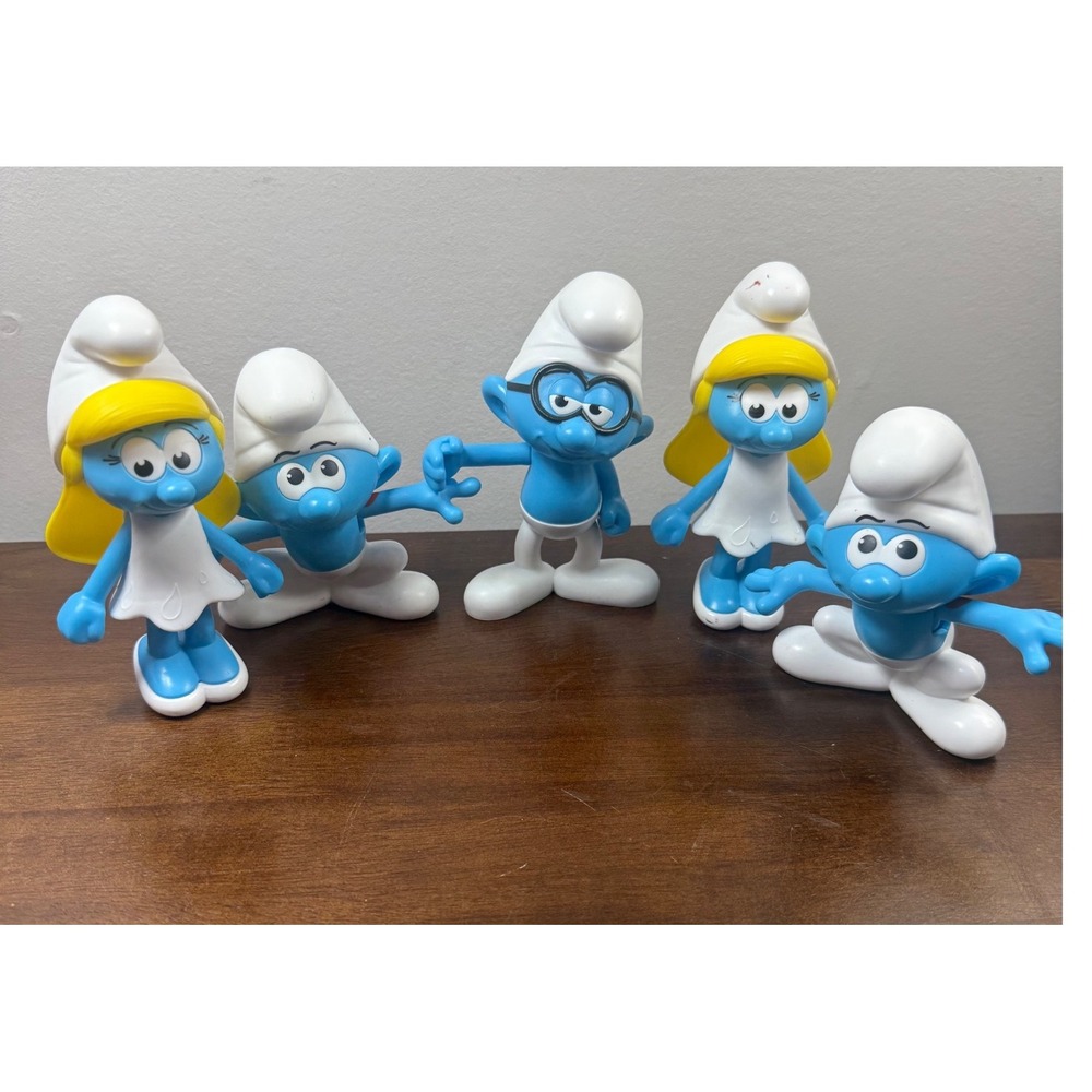Smurfs Figure Lot of 5 Smurfette Brainy Smurf Blue Burger King Collectibles